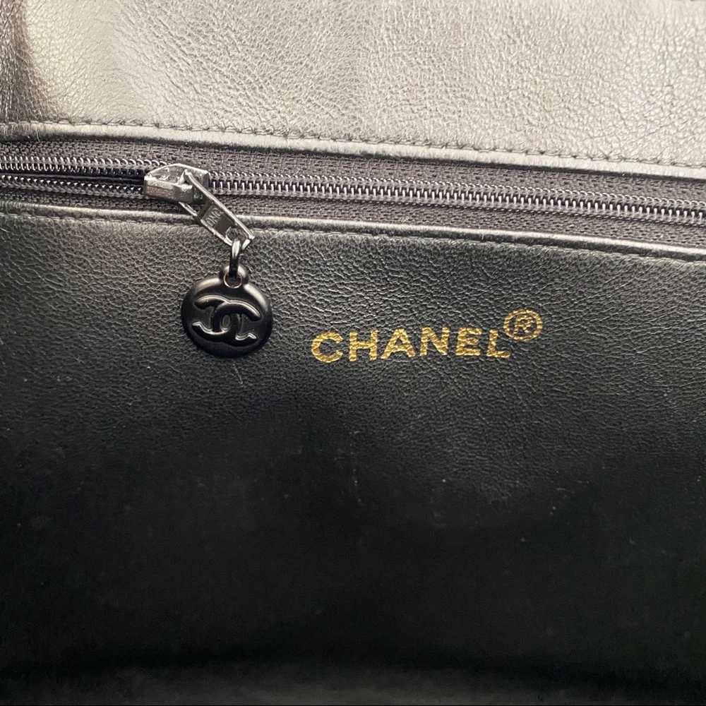Chanel black quilted leather tote